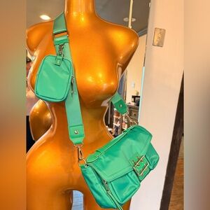 Green Crossbody Bag with Detachable Mini Pouch